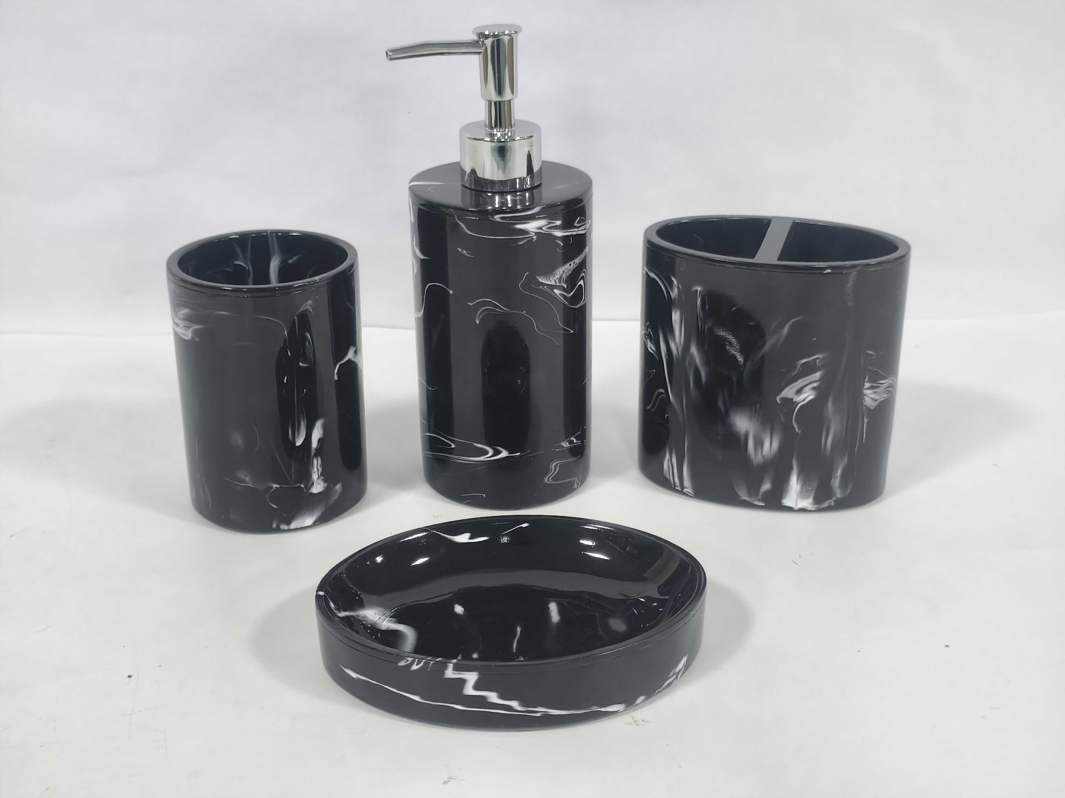 Elegant Glossy Black Resin Marble Four-Piece Set factory and